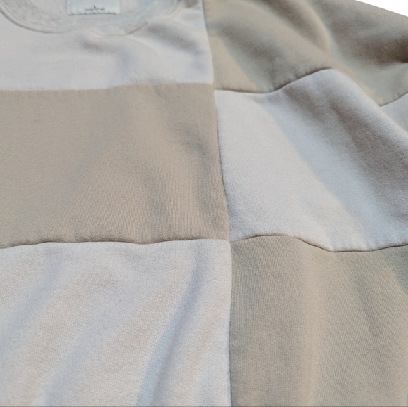 Abercrombie & Fitch Crop Patchwork Checkered Beige Cream Sweater Large - Picture 3 of 6